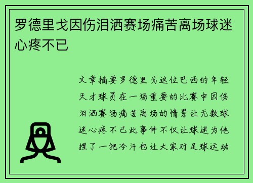 罗德里戈因伤泪洒赛场痛苦离场球迷心疼不已 罗德里戈因伤泪洒赛场痛苦离场球迷心疼不已
